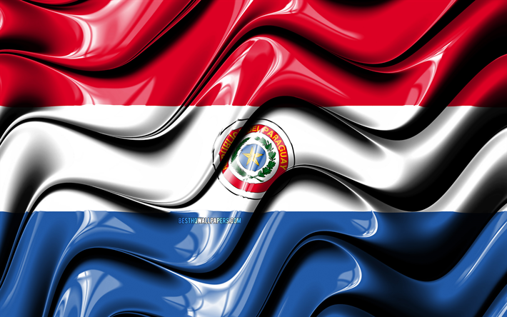 Paraguyanska flagga, 4k, Sydamerika, nationella symboler, Flaggan i Paraguay, 3D-konst, Paraguay, Sydamerikanska l&#228;nder, Paraguay 3D-flagga
