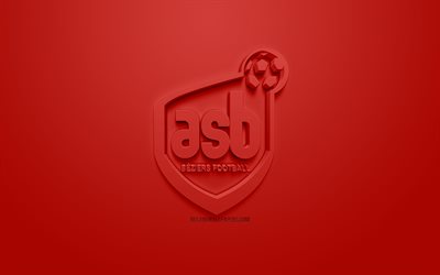 AS Beziers, creative 3D logo, red background, 3d emblem, French football club, Ligue 2, Beziers, France, 3d art, football, stylish 3d logo, Avenir Sportif Beziers