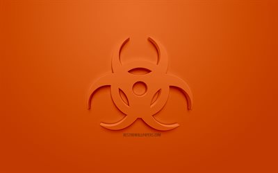 Danger biologique 3d signe, biohazard ic&#244;ne 3d, fond orange, cr&#233;atif, art 3d, panneaux d&#39;avertissement, 3d ic&#244;nes, symbole de biohazard