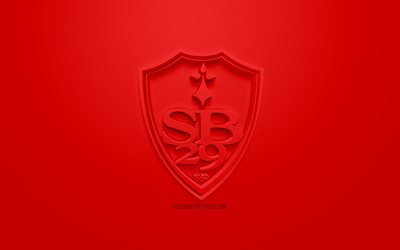 Stade Brestois 29, kreativa 3D-logotyp, r&#246;d bakgrund, 3d-emblem, Franska fotbollsklubben, League 2, Bresta, Frankrike, 3d-konst, fotboll, snygg 3d-logo
