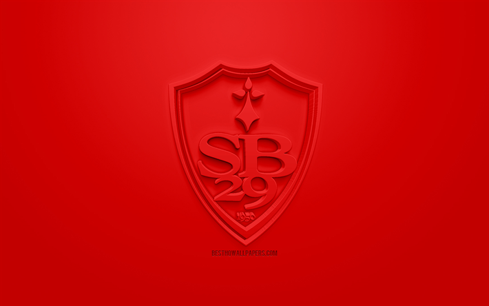 Stade Brestois 29, creative 3D logo, red background, 3d emblem, French football club, Ligue 2, Bresta, France, 3d art, football, stylish 3d logo