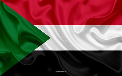 Flaggan i Sudan, 4k, siden konsistens, Sudans flagga, nationell symbol, silk flag, Sudan, Afrika, flaggor i Afrikanska l&#228;nder