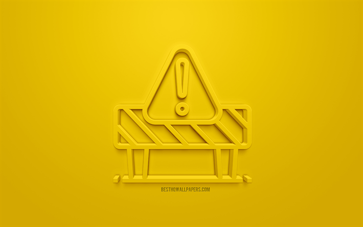 Caution 3d icon, yellow background, 3d symbols, Caution, creative 3d art, 3d icons, warning signs