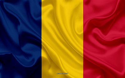 Flaggan i Tchad, 4k siden konsistens, Tchads flagga, nationell symbol, silk flag, Tchad, Afrika, flaggor i Afrikanska l&#228;nder