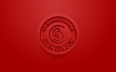 LB Chateauroux, creative 3D logo, red background, 3d emblem, French football club, Ligue 2, Chateauroux, France, 3d art, football, stylish 3d logo, Chateauroux FC, La Berrichonne de Chateauroux