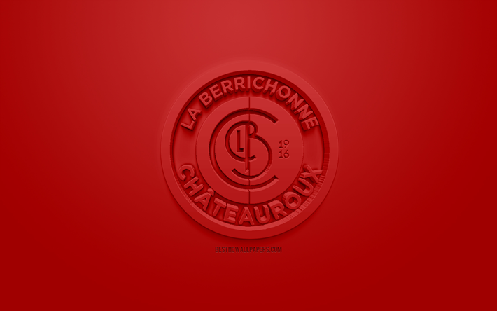 2 LB Chateauroux, yaratıcı 3D logo, kırmızı bir arka plan, 3d amblem, Fransız Futbol Kul&#252;b&#252;, İzle, Chateauroux, Fransa, 3d sanat, futbol, 3d logo, Chateauroux FC, La Berrichonne de Chateauroux şık