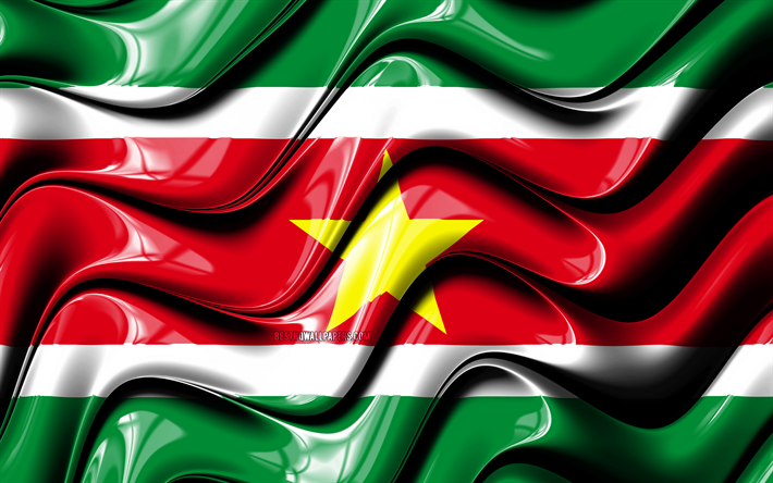 Suriname drapeau, 4k, Am&#233;rique du Sud, symbole national, le Drapeau du Suriname, art 3D, Suriname, pays d&#39;Am&#233;rique du Sud, Suriname 3D drapeau