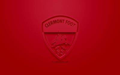 Clermont Foot 63, kreativa 3D-logotyp, r&#246;d bakgrund, 3d-emblem, Franska fotbollsklubben, League 2, Clermont-Ferrand, Frankrike, 3d-konst, fotboll, snygg 3d-logo