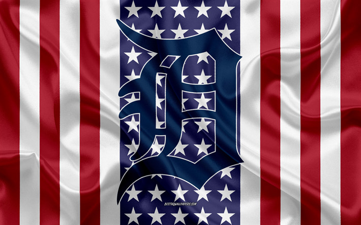 Download wallpapers Detroit Tigers, 4k, logo, emblem, silk texture ...