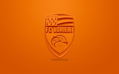 FC Lorient, creative 3D logo, orange background, 3d emblem, French football club, Ligue 2, Lorient, France, 3d art, football, stylish 3d logo