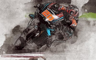 Fabio Quartararo, French motorcycle racer, MotoGP, Petronas Yamaha SRT, Yamaha YZR-M1, grunge art, creative art, Yamaha, racing
