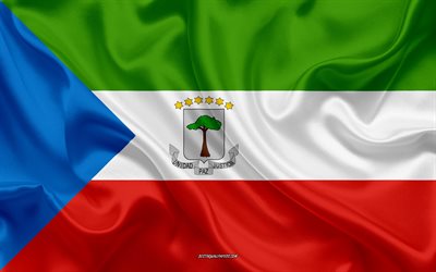 Bandiera della Guinea Equatoriale, 4k, seta, texture, la Guinea Equatoriale, bandiera, nazionale, simbolo, bandiera di seta, Guinea Equatoriale, l&#39;Africa, le bandiere dei paesi Africani