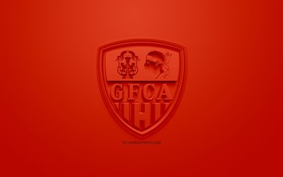 GFC Ajaccio, cr&#233;atrice du logo 3D, fond rouge, 3d embl&#232;me, club fran&#231;ais de football, Ligue 2, Ajaccio, France, art 3d, le football, l&#39;&#233;l&#233;gant logo 3d
