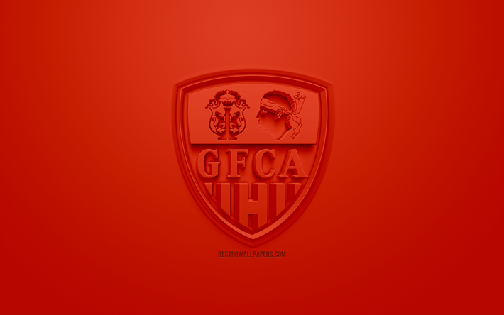 GFC اجاكسيو, الإبداعية شعار 3D, خلفية حمراء, 3d شعار, نادي كرة القدم الفرنسي, الدوري 2, أجاكسيو, فرنسا, الفن 3d, كرة القدم, أنيقة شعار 3d