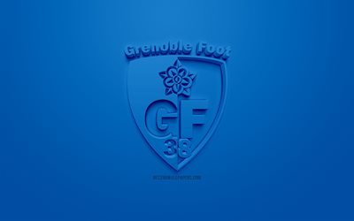 Grenoble Foot 38, creative 3D logo, blue background, 3d emblem, French football club, Ligue 2, Grenoble, France, 3d art, football, stylish 3d logo