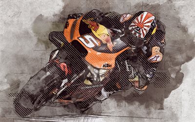 Johann Zarco, 2019, French motorcycle racer, MotoGP, Red Bull KTM Factory Racing, KTM RC16, grunge art, creative art, KTM, racing
