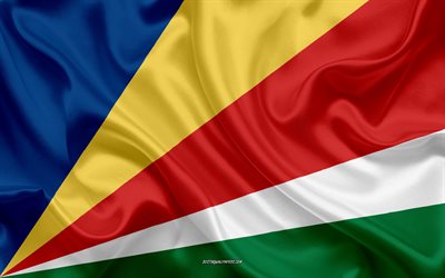 Flag of Seychelles, 4k, silk texture, Seychelles flag, national symbol, silk flag, Seychelles, Africa, flags of African countries
