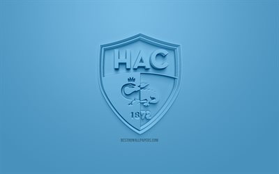 Le Havre AC, cr&#233;atrice du logo 3D, fond bleu, 3d embl&#232;me, club fran&#231;ais de football, de la Ligue 2, Le Havre, France, art 3d, le football, l&#39;&#233;l&#233;gant logo 3d