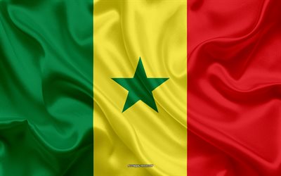 Afrika &#252;lkelerinden Senegal, 4k, ipek doku, Senegalli bayrak bayrak, ulusal sembol, ipek bayrak, Senegal, Afrika bayrakları