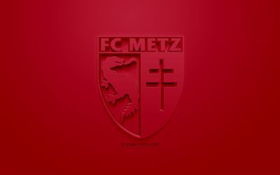 FC Metz, kreativa 3D-logotyp, lila bakgrund, 3d-emblem, Franska fotbollsklubben, League 2, Metz, Frankrike, 3d-konst, fotboll, snygg 3d-logo
