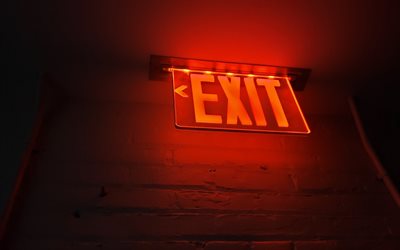 Exit sign, red neon sign, night, red lights, exit