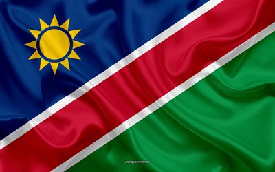 Bandiera della Namibia, 4k, seta, texture, Namibia, bandiera, nazionale, simbolo, bandiera di seta, Africa, bandiere dei paesi Africani