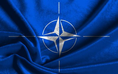 NATO in tessuto bandiera, 4k, Alleanza Atlantica, la Bandiera della NATO, bandiera NATO, NATO, NATO seta bandiera, Organizzazione del Trattato Nord Atlantico