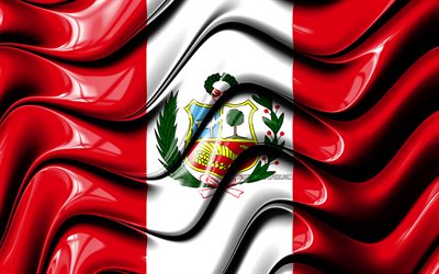 Peru bayrağı, 4k, G&#252;ney Amerika, ulusal semboller, Peru Bayrağı, 3D sanat, Peru, G&#252;ney Amerika &#252;lkeleri, Peru 3D bayrak