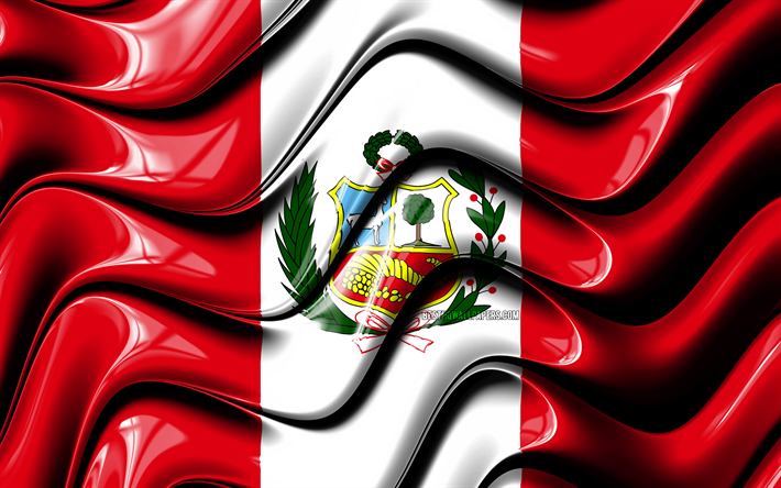 ペルーフラグ, 4k, 南米, 国立記号, 3Dアート, ペルー, 南米諸国, ペルーの3Dフラグ