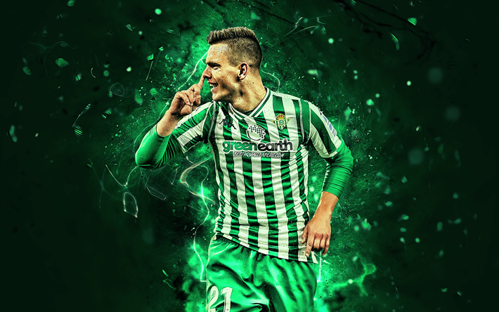 Giovani Lo Celso, la joie, l&#39;argentin footballeurs, Real Betis FC, le milieu de terrain, La Liga, Tonny Sanabria, le football, le n&#233;on, le soccer, le LaLiga, Espagne