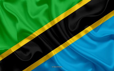 Flag of Tanzania, 4k, silk texture, Tanzania flag, national symbol, silk flag, Tanzania, Africa, flags of African countries