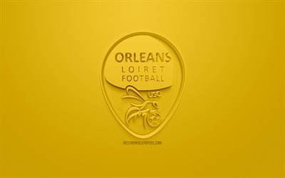 US Orleans, creative 3D logo, yellow background, 3d emblem, French football club, Ligue 2, Orleans, France, 3d art, football, stylish 3d logo, Union Sportive Orleans Loiret, Orleans FC