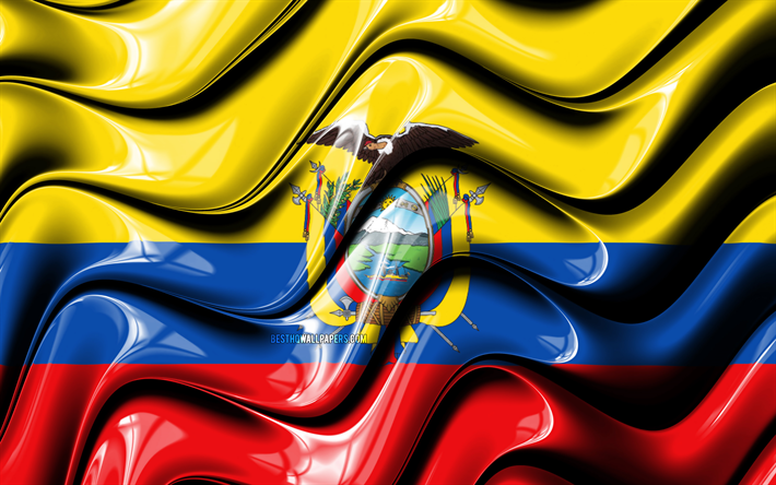 الإكوادوري العلم, 4k, أمريكا الجنوبية, الرموز الوطنية, العلم إكوادور, الفن 3D, إكوادور, بلدان أمريكا الجنوبية, إكوادور 3D العلم