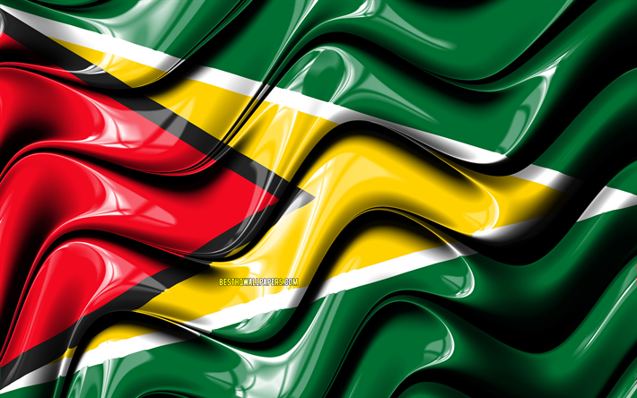 Della guyana bandiera, 4k, Sud America, simboli nazionali, Bandiera della Guyana, 3D arte, Guyana, paesi dell&#39;america del Sud, Guyana 3D bandiera