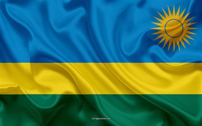 Afrika &#252;lkeleri Ruanda bayrağı, 4k ipek doku, Ruanda bayrak, ulusal sembol, ipek bayrak, Ruanda, Afrika, bayraklar