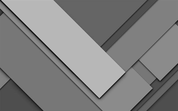 4k, gray material design, android, gray lines, lollipop, geometric shapes, creative, strips, geometry, gray background, material design