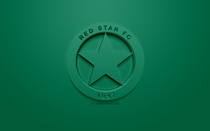 red star fc, kreative 3d-logo, gr&#252;n, hintergrund, 3d, emblem, franz&#246;sisch fu&#223;ball-club, ligue 2, paris, frankreich, 3d-kunst, fu&#223;ball, stylische 3d-logo