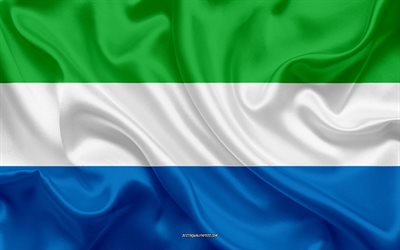 Drapeau de la Sierra Leone, 4k, la texture de la soie, de la Sierra Leone, du drapeau, de l&#39;embl&#232;me national, le drapeau de soie, en Afrique, les drapeaux des pays Africains