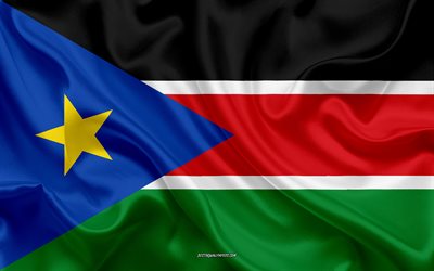 Drapeau du Soudan du Sud, 4k, la texture de la soie, le Soudan du Sud drapeau, symbole national, drapeau de soie, le Soudan du Sud, en Afrique, les drapeaux des pays Africains