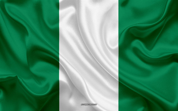 Nigerian lippu, 4k, silkki tekstuuri, kansallinen symboli, silkki lippu, Nigeria, Afrikka, liput Afrikkalainen maissa