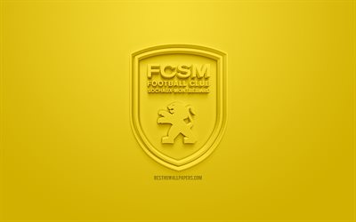 FC Sochaux-Montbeliard, creative 3D logo, yellow background, 3d emblem, French football club, Ligue 2, Montbeliard, France, 3d art, football, stylish 3d logo