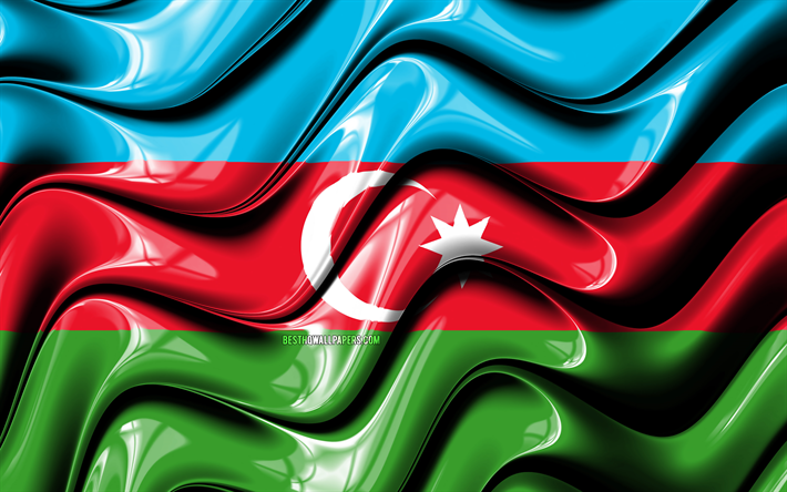 Azerbaycan bayrağı, 4k, Avrupa, ulusal semboller, Azerbaycan Bayrak, 3D sanat, Azerbaycan, Avrupa &#252;lkeleri, Azerbaycan 3D bayrak