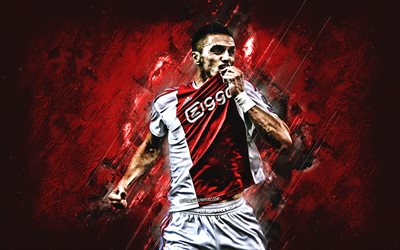 Dusan Tadic, red stone, Ajax FC, goal, soccer, Dutch Eredivisie, joy, serbian footballers, Tadic, football, grunge, AFC Ajax, Holland