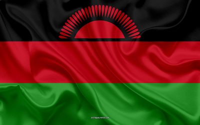 Lipun Malawi, 4k silkki tekstuuri, Malawin lippu, kansallinen symboli, silkki lippu, Malawissa, Afrikka, liput Afrikkalainen maissa