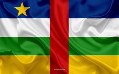 Lippu, Keski-Afrikan Tasavalta, 4k silkki tekstuuri, Keski-Afrikan Tasavallan lippu, kansallinen symboli, silkki lippu, Afrikka, liput Afrikkalainen maissa