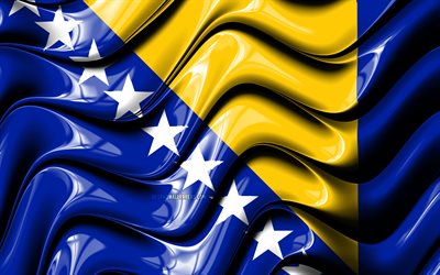 Bosniska flaggan, 4k, Europa, nationella symboler, Flagga av Bosnien och Hercegovina, 3D-konst, Bosnien och Hercegovina, Europeiska l&#228;nder, Bosnien och Hercegovina 3D-flagga