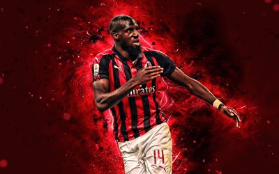 Tiemoue Bakayoko, 4k, AC Milan, goal, french footballers, soccer, Serie A, Bakayoko, neon lights, Milan FC, Rossoneri, creative