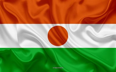 Drapeau du Niger, 4k, la texture de la soie, du Niger, du drapeau, de l&#39;embl&#232;me national, le drapeau de soie, le Niger, l&#39;Afrique, les drapeaux des pays Africains