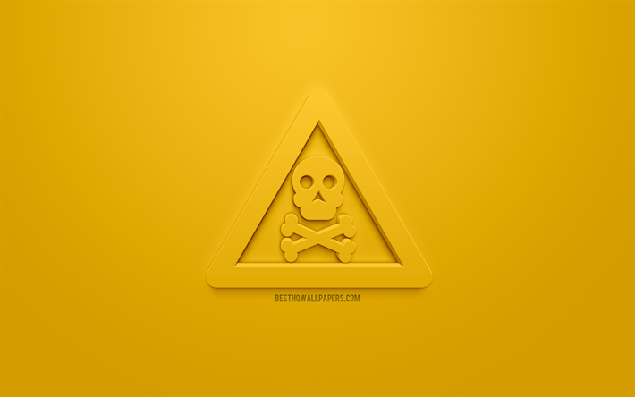 Toxic Warning 3d icon, yellow background, 3d symbols, Toxic Warning, creative 3d art, 3d icons, Toxic Warning sign, warning signs
