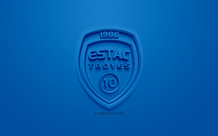 Download wallpapers Troyes AC, creative 3D logo, blue background, 3d